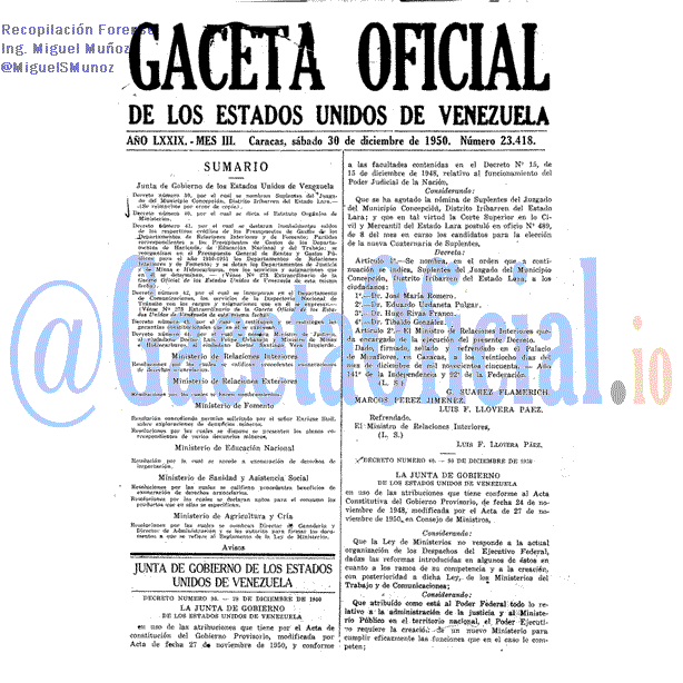 Gaceta Oficial 23418 del 30 Diciembre 1950