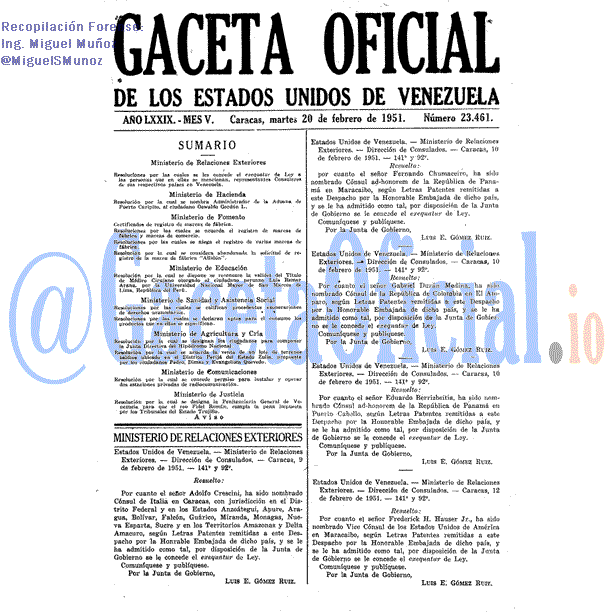 Gaceta Oficial 23461 del 20 Febrero 1951