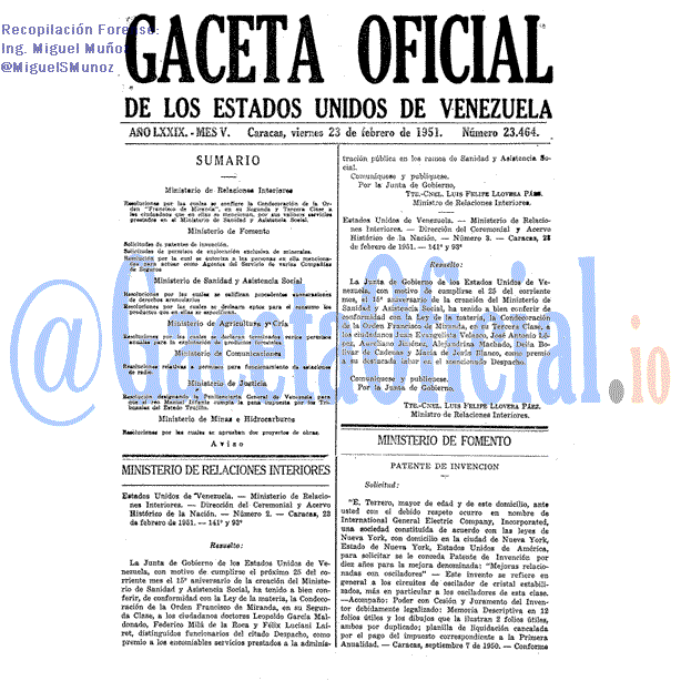 Gaceta Oficial 23464 del 23 Febrero 1951