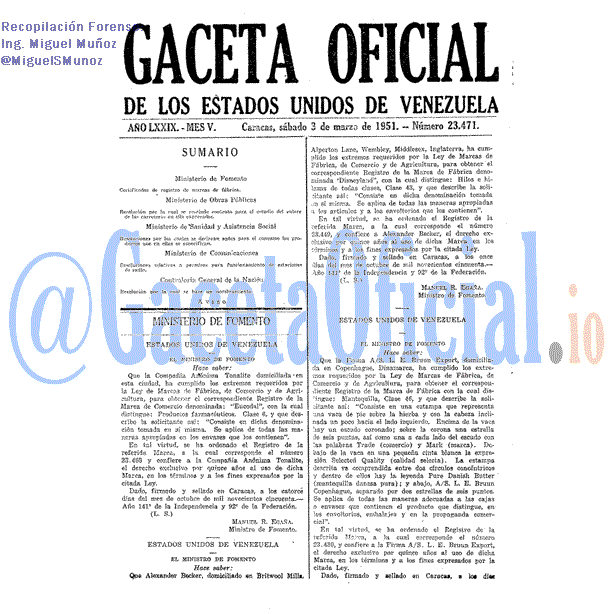 Gaceta Oficial 23471 del 3 Marzo 1951