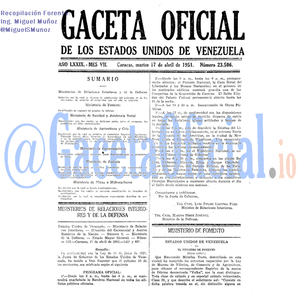 Gaceta Oficial 23506 del 17 Abril 1951