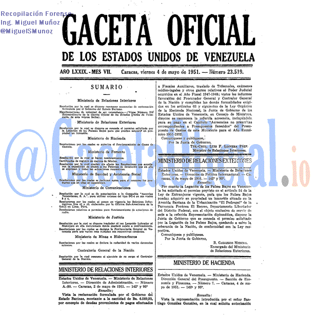 Gaceta Oficial 23519 del 4 Mayo 1951