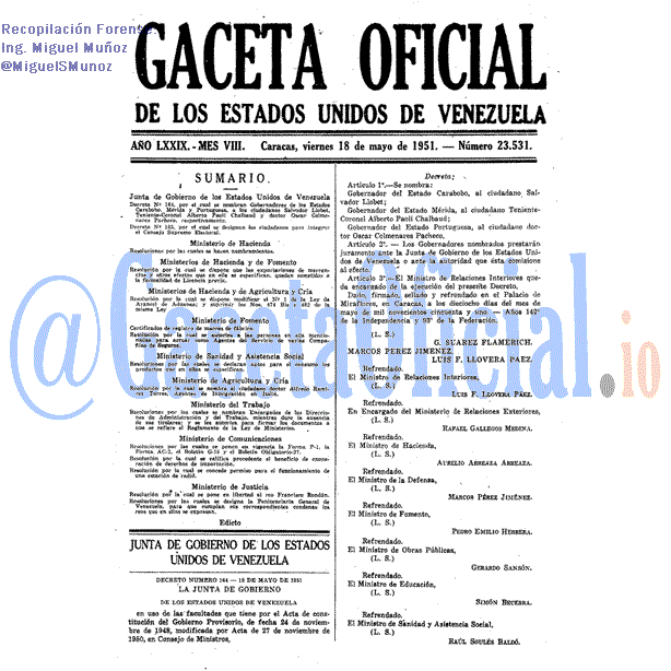 Gaceta Oficial 23531 del 18 Mayo 1951