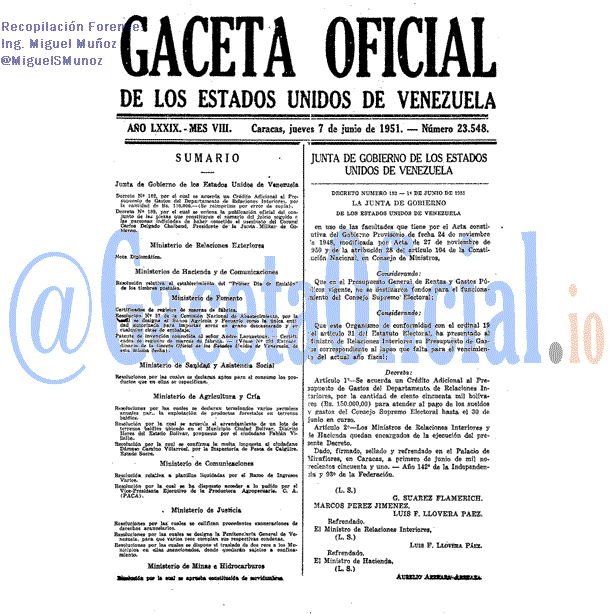 Gaceta Oficial 23548 del 7 Junio 1951