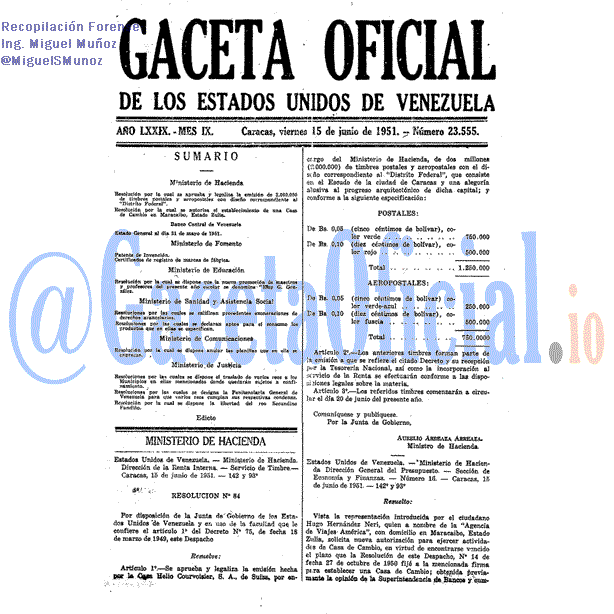 Gaceta Oficial 23555 del 15 Junio 1951