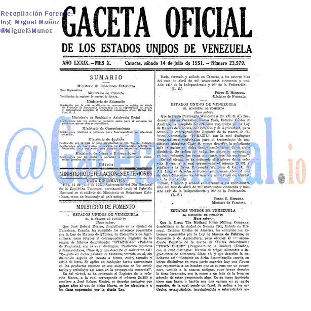 Gaceta Oficial 23579 del 14 Julio 1951