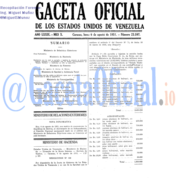 Gaceta Oficial 23597 del 6 Agosto 1951