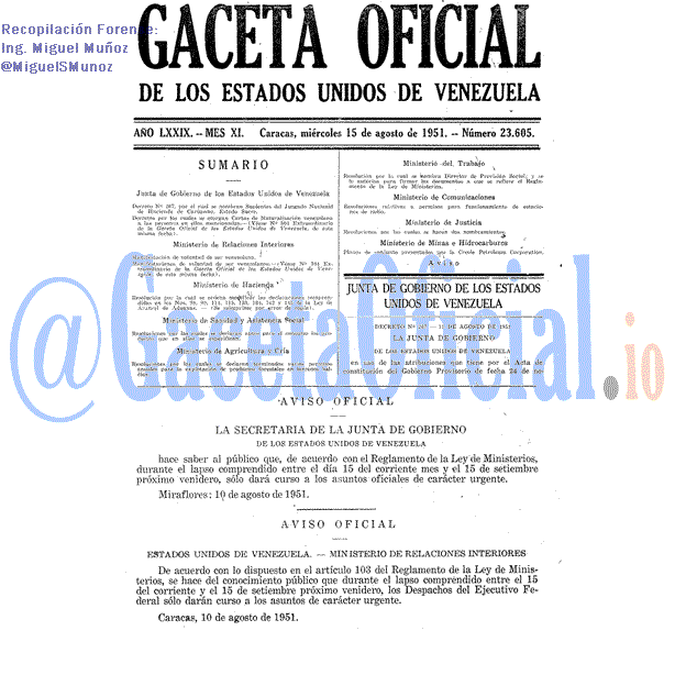 Gaceta Oficial 23605 del 15 Agosto 1951