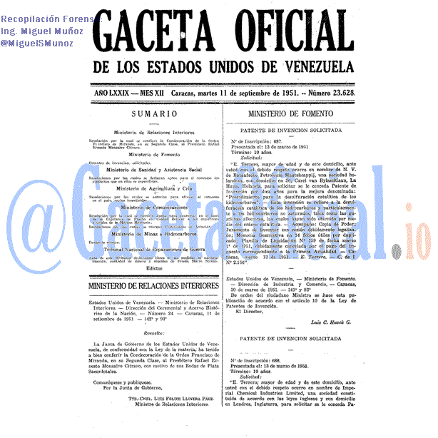 Gaceta Oficial 23628 del 11 Septiembre 1951