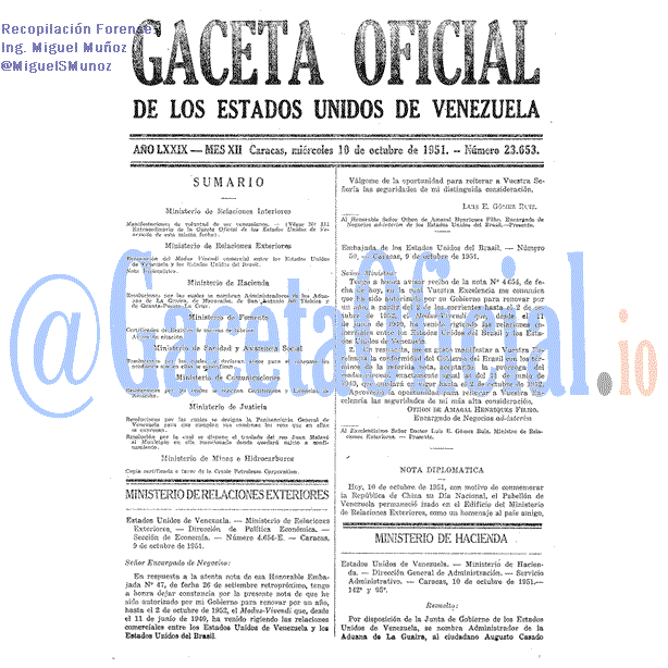 Gaceta Oficial 23653 del 10 Octubre 1951