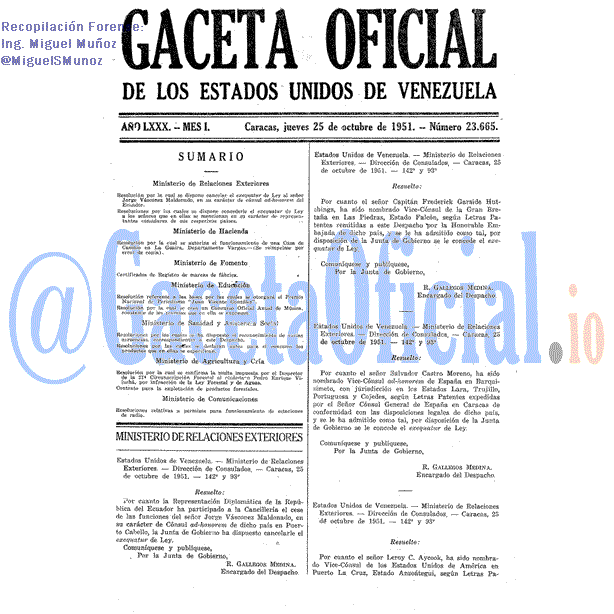Gaceta Oficial 23665 del 25 Octubre 1951