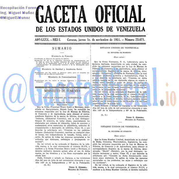 Gaceta Oficial 23671 del 1 Noviembre 1951