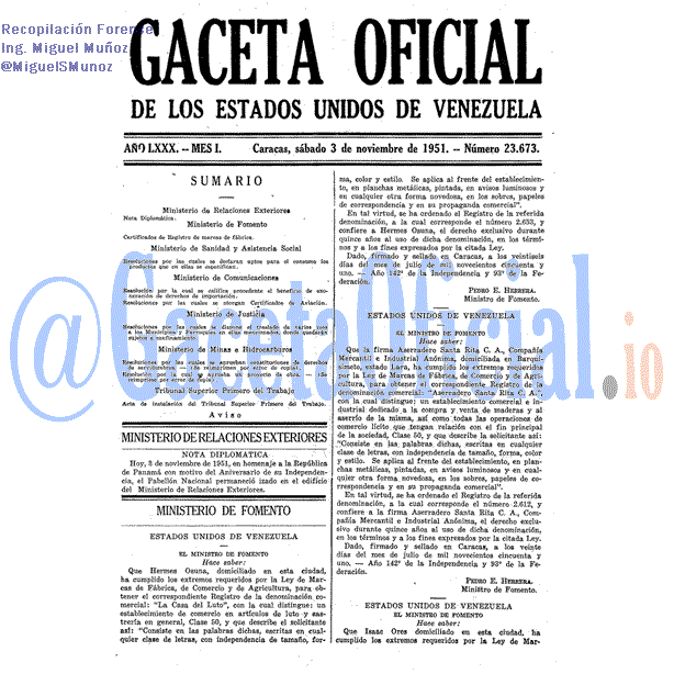 Gaceta Oficial 23673 del 3 Noviembre 1951