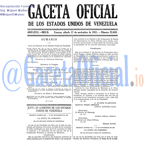 Gaceta Oficial 23685 del 17 Noviembre 1951