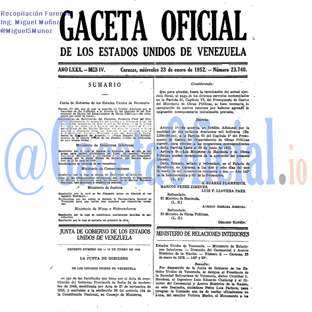 Gaceta Oficial 23740 del 23 Enero 1952
