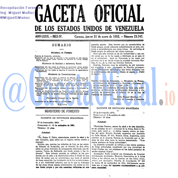 Gaceta Oficial 23747 del 31 Enero 1952