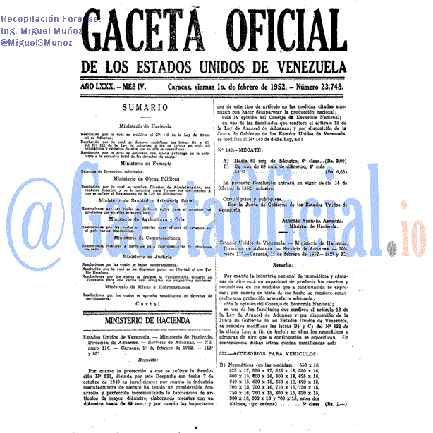 Gaceta Oficial 23748 del 1 Febrero 1952