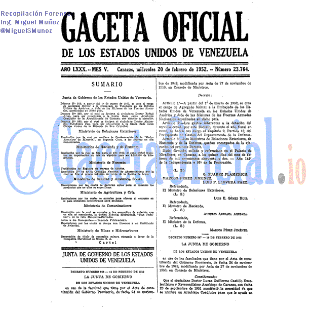Gaceta Oficial 23764 del 20 Febrero 1952