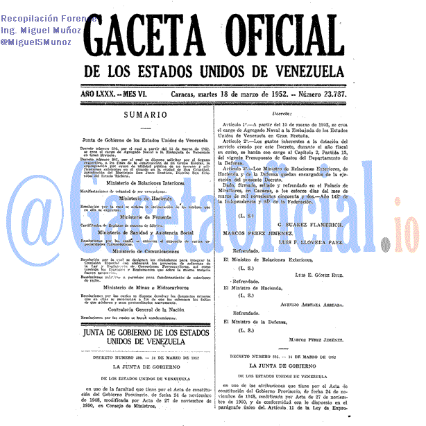 Gaceta Oficial 23787 del 18 Marzo 1952