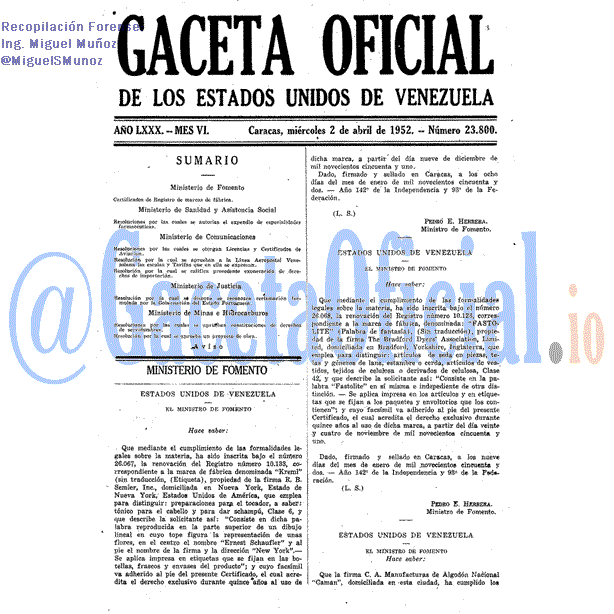 Gaceta Oficial 23800 del 2 Abril 1952
