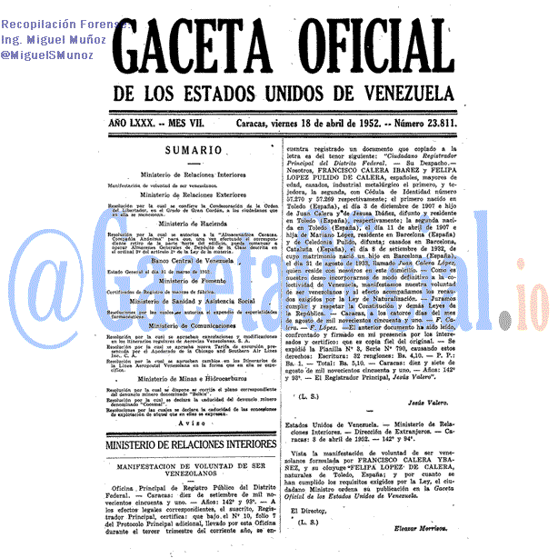 Gaceta Oficial 23811 del 18 Abril 1952