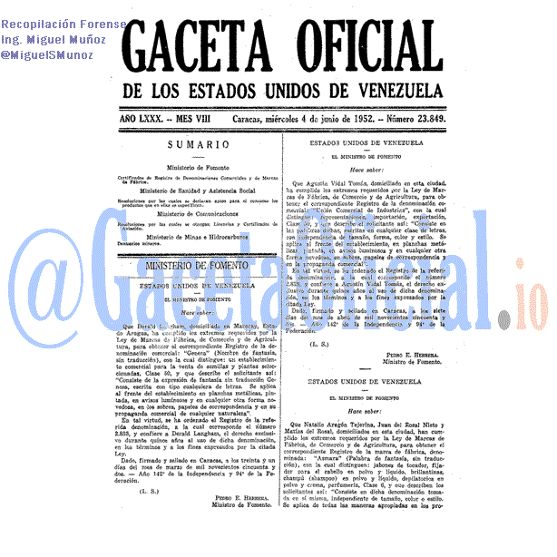 Gaceta Oficial 23849 del 4 Junio 1952