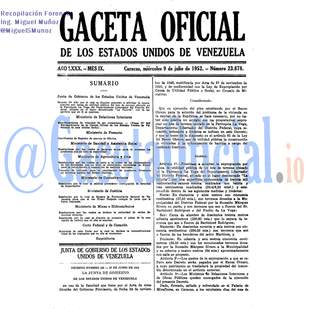 Gaceta Oficial 23878 del 9 Julio 1952