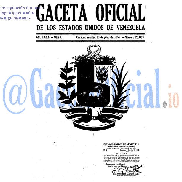 Gaceta Oficial 23883 del 15 Julio 1952