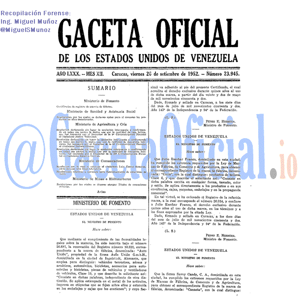 Gaceta Oficial 23945 del 26 Septiembre 1952