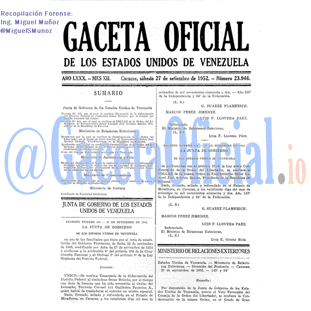 Gaceta Oficial 23946 del 27 Septiembre 1952