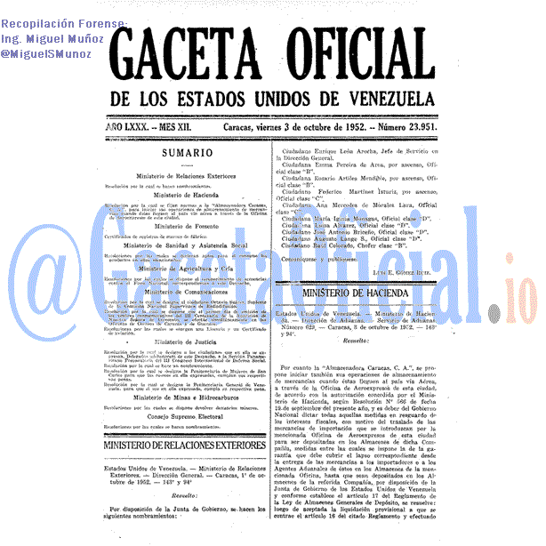 Gaceta Oficial 23951 del 3 Octubre 1952