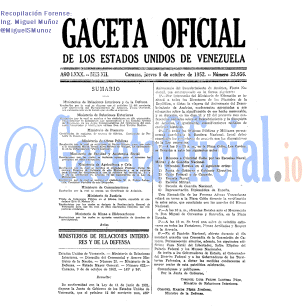 Gaceta Oficial 23956 del 9 Octubre 1952
