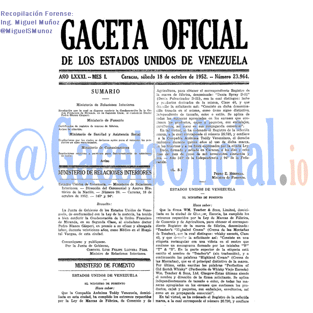 Gaceta Oficial 23964 del 18 Octubre 1952