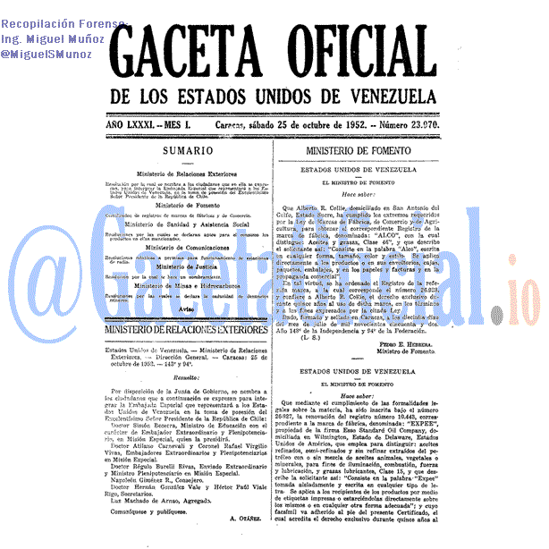 Gaceta Oficial 23970 del 25 Octubre 1952