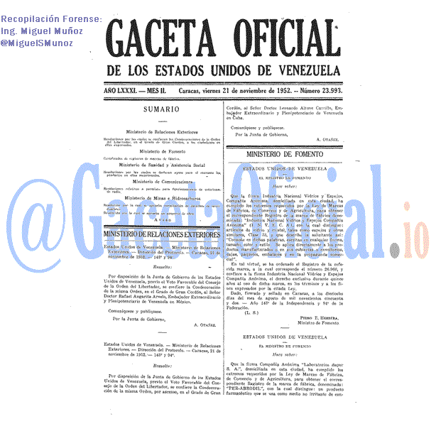 Gaceta Oficial 23993 del 21 Noviembre 1952