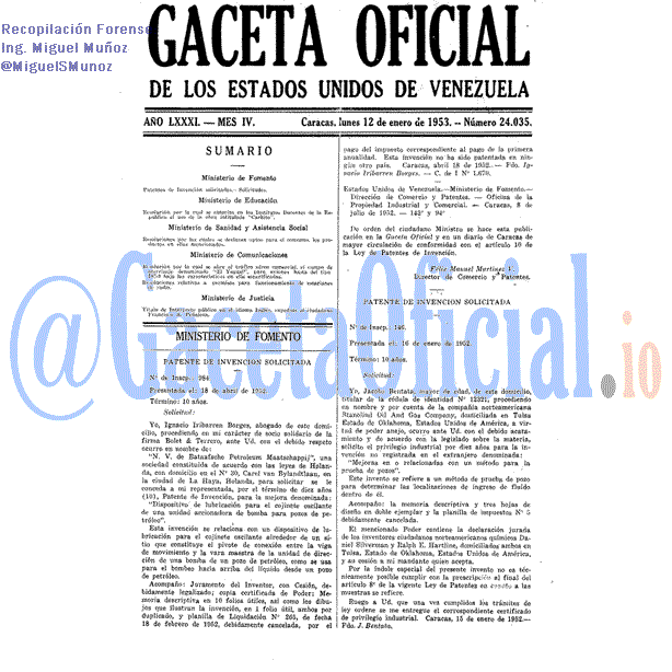 Gaceta Oficial 24035 del 12 Enero 1953