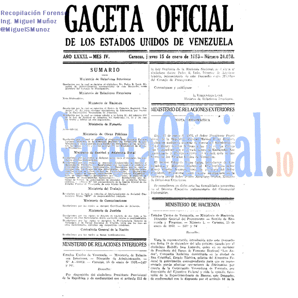 Gaceta Oficial 24038 del 15 Enero 1953