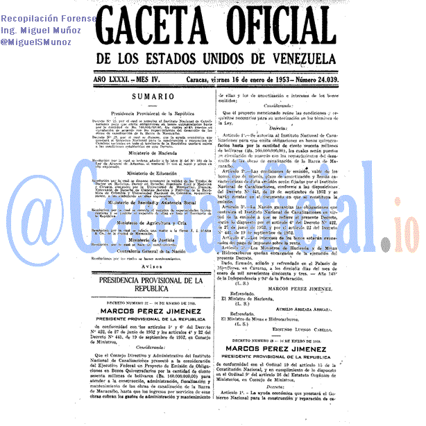 Gaceta Oficial 24039 del 16 Enero 1953