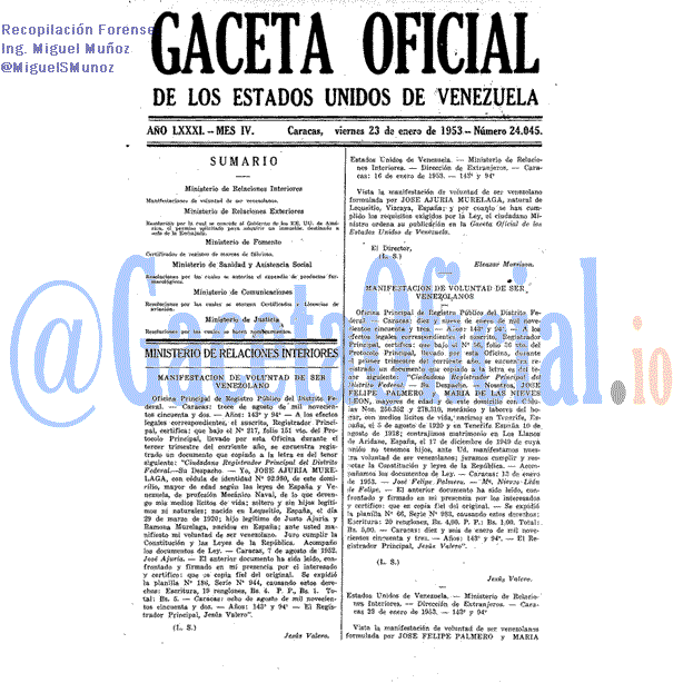 Gaceta Oficial 24045 del 23 Enero 1953