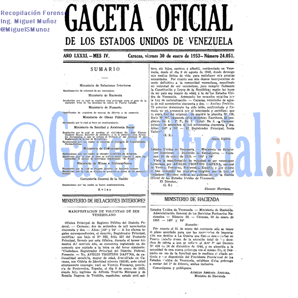 Gaceta Oficial 24051 del 30 Enero 1953