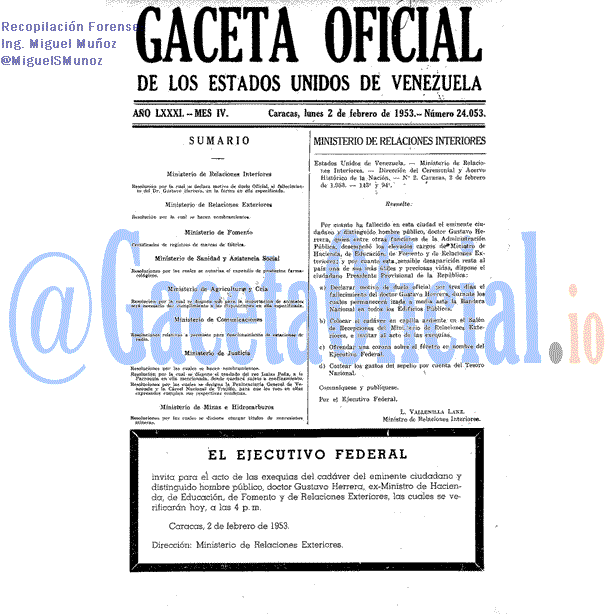 Gaceta Oficial 24053 del 2 Febrero 1953