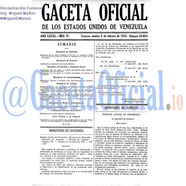 Gaceta Oficial 24054 del 3 Febrero 1953
