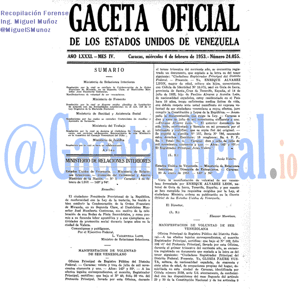 Gaceta Oficial 24055 del 4 Febrero 1953