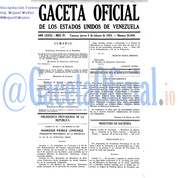 Gaceta Oficial 24056 del 5 Febrero 1953