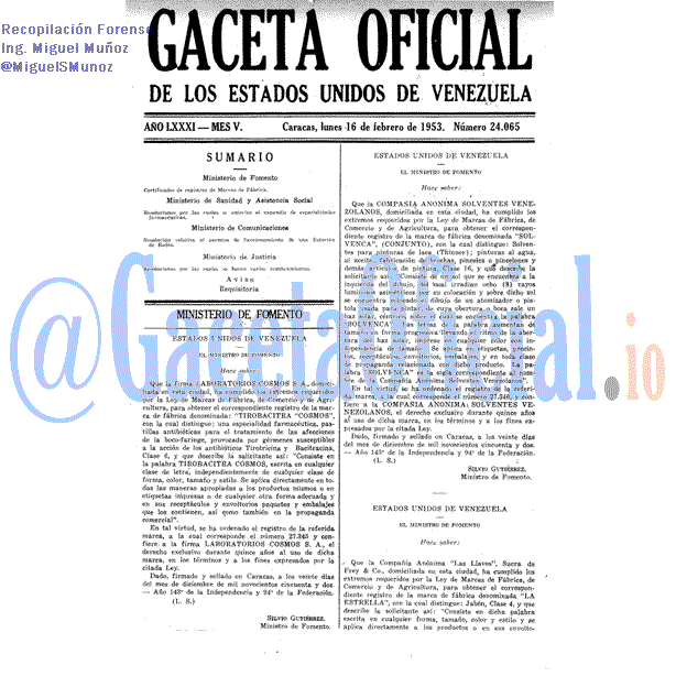 Gaceta Oficial 24065 del 16 Febrero 1953