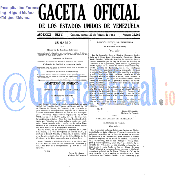 Gaceta Oficial 24069 del 20 Febrero 1953