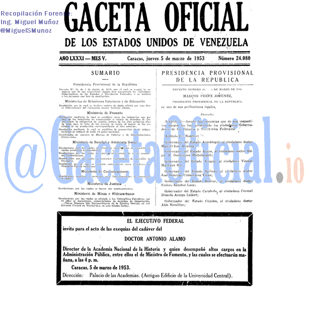 Gaceta Oficial 24080 del 5 Marzo 1953