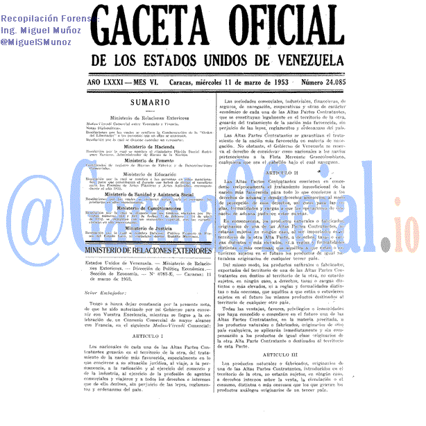 Gaceta Oficial 24085 del 11 Marzo 1953