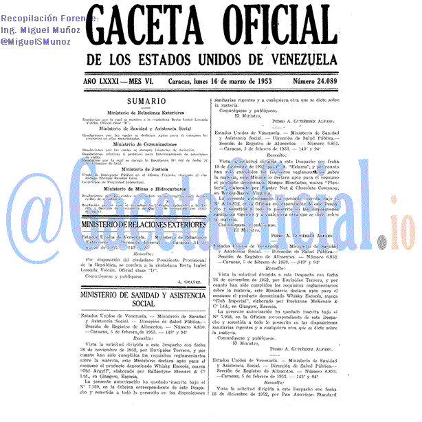 Gaceta Oficial 24089 del 16 Marzo 1953
