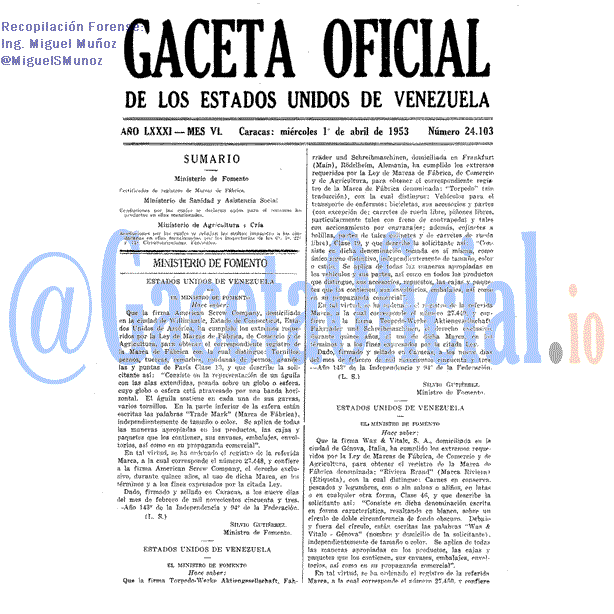 Gaceta Oficial 24103 del 1 Abril 1953